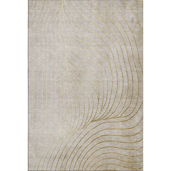 Mayfield Premium Machine Washable Abstract AMF2107 Beige 3 ft. x 5 ft. Area Rug
