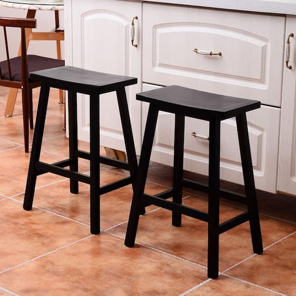 24 in. Height Black Backless Wood Bar Stool (Set of 2)