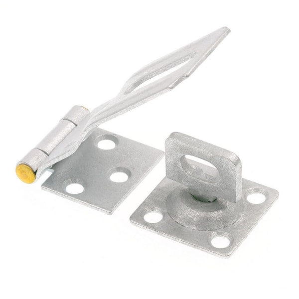 Door and Gate, Safety Hasp Hinge Latch w/ Fixed Staple 1-3/4 inch w/ Screws, Galvanized w/ Solid Brass Pin (Single Pack)