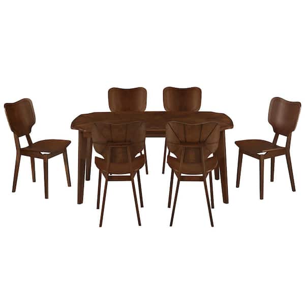 7-Piece Espresso Wood Top Dining Room Set Seats 6