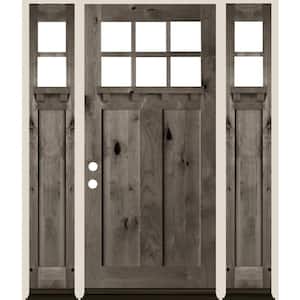 64 in. x 80 in. Craftsman Right-Hand/Inswing Clear Glass Grey Stain Douglas Fir Wood Prehung Front Door Double Sidelite