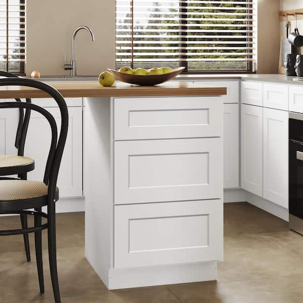 Hausvita 21 in. W x 24 in. D x 34.5 in. H Ready to Assemble Plywood Base Kitchen Cabinet with 3-Drawers in Shaker White