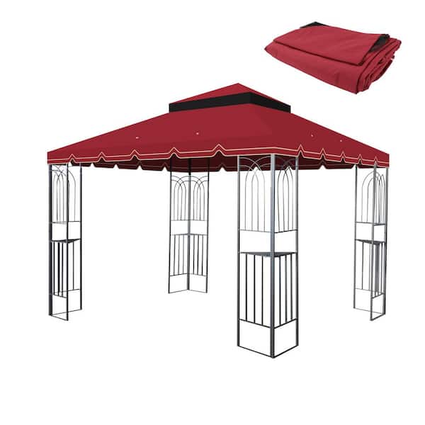 Unbranded 10 ft. x 10 ft. Fabric Outdoor Gazebo Replacement Canopy Double Tiered Top Cover Only (Frame Not Included) in Red