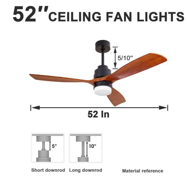 FIRHOT 52 in. Solid Wood Blade Integrated LED Indoor Black