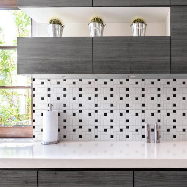 Academy White and Black 11-3/4 in. x 11-3/4 in. Porcelain Mosaic Tile (9.8 sq. ft./Case)