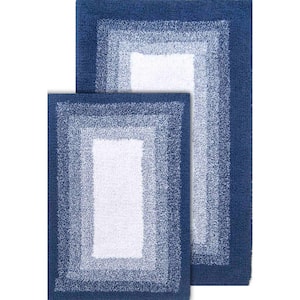 Whitney Ombre Reversible Deep Denim 21 in. x 34 in. and 17 in. x 24 in. 2-Piece Bath Rug Set