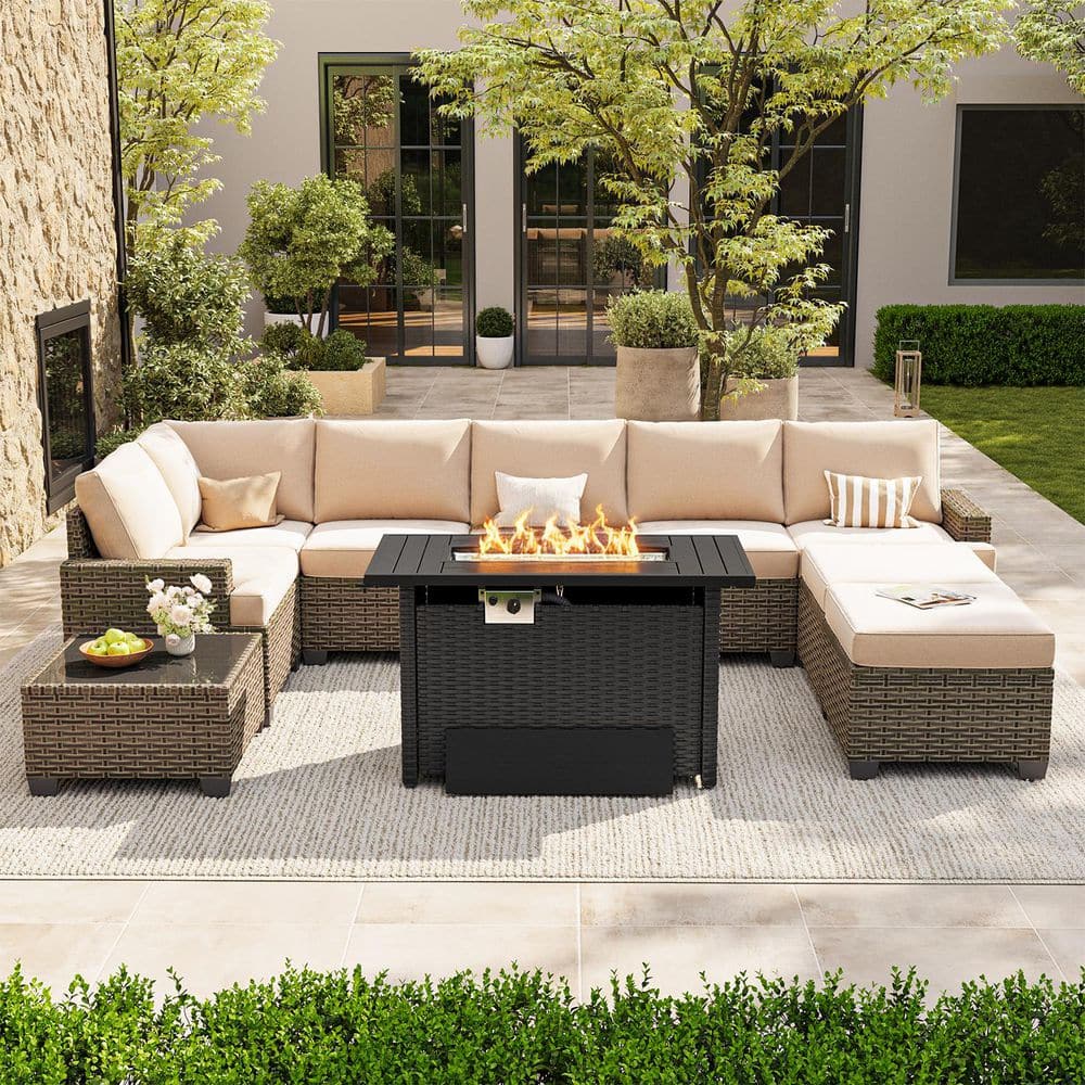 Modular 10-Piece PE Wicker Patio Conversation Set with Beige Polyester Cushions price history on PriceWatchPro
