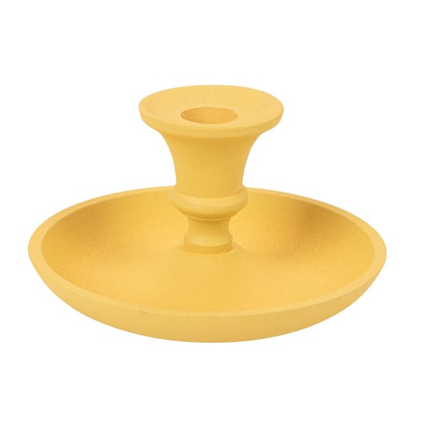 Matte Yellow Aluminum and Reclaimed Wood Taper Candle Holder