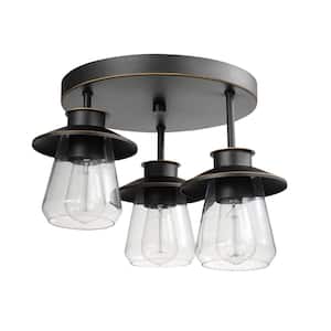 Nate 11 in. 3-Light Oil Rubbed Bronze Semi-Flush Mount Ceiling Light with Clear Glass Shades