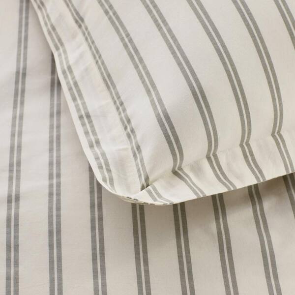 The Company Store Narrow Stripe T200 Yarn Dyed Moss Green Cotton Percale Full Flat Sheet