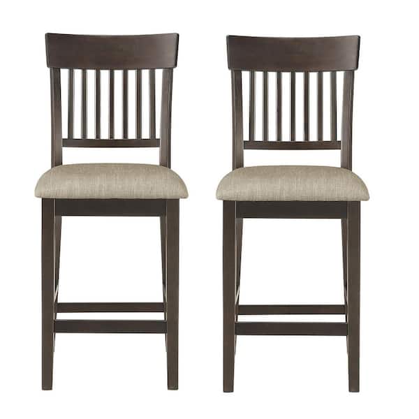 EVERGLADE HOME Carlow 42.5 in. Dark Brown Full Back Wood Frame Bar Stool with Slat Back Fabric Seat (Set of 2)