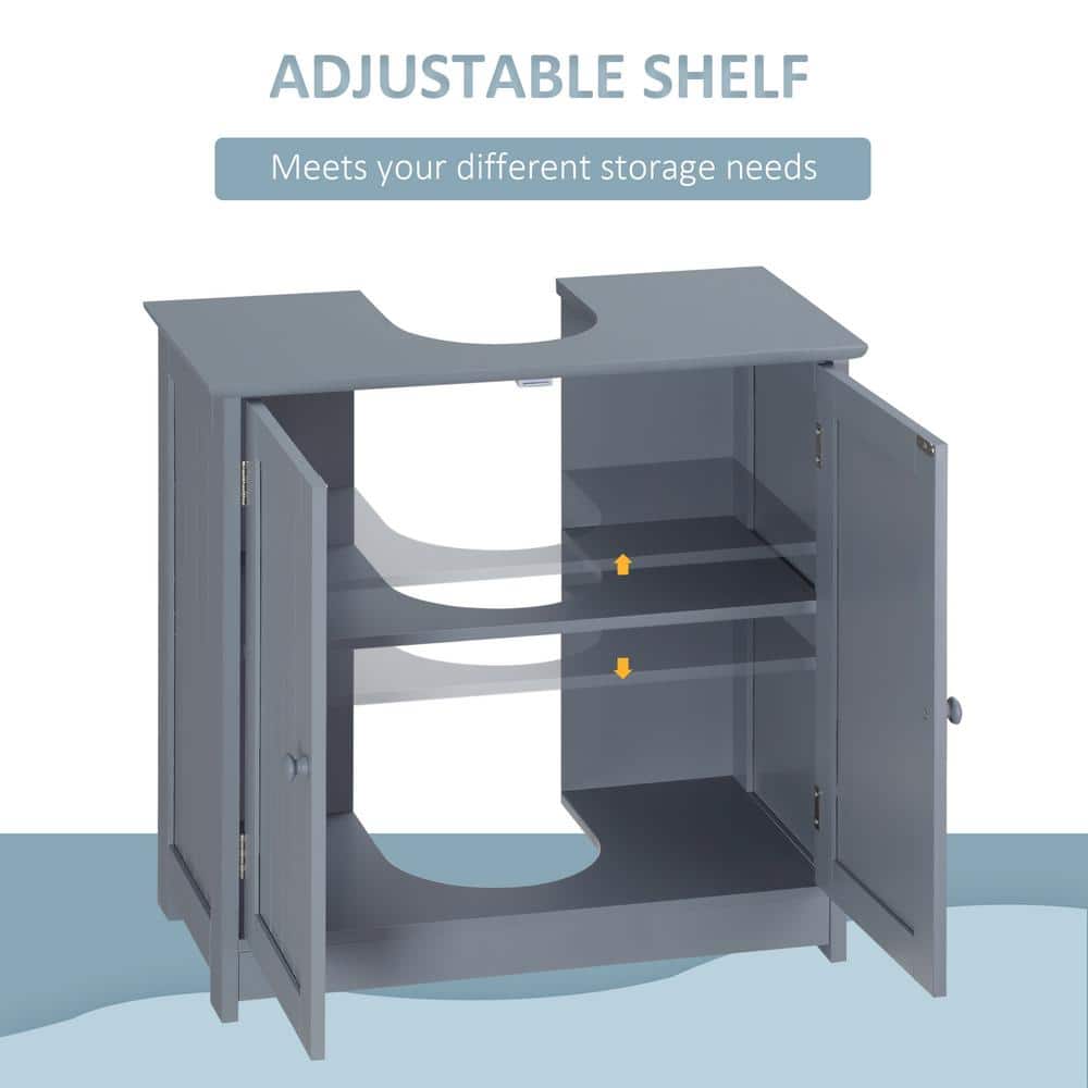 Gray MDF Pedestal Under Sink Bathroom Cabinet with Shelf