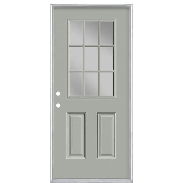 36 in. x 80 in. 9 Lite Right-Hand Inswing Painted Steel Prehung Front Exterior Door No Brickmold