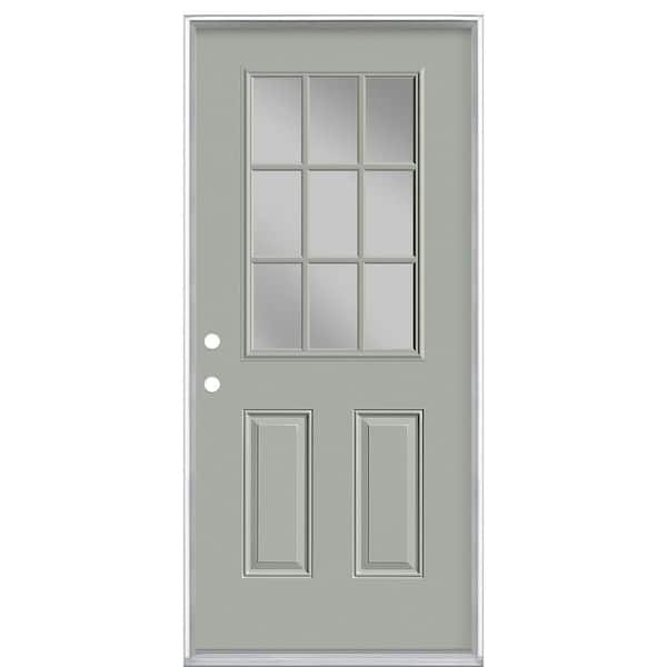 Masonite 36 in. x 80 in. 9 Lite Right-Hand Inswing Painted Steel Prehung Front Exterior Door No Brickmold