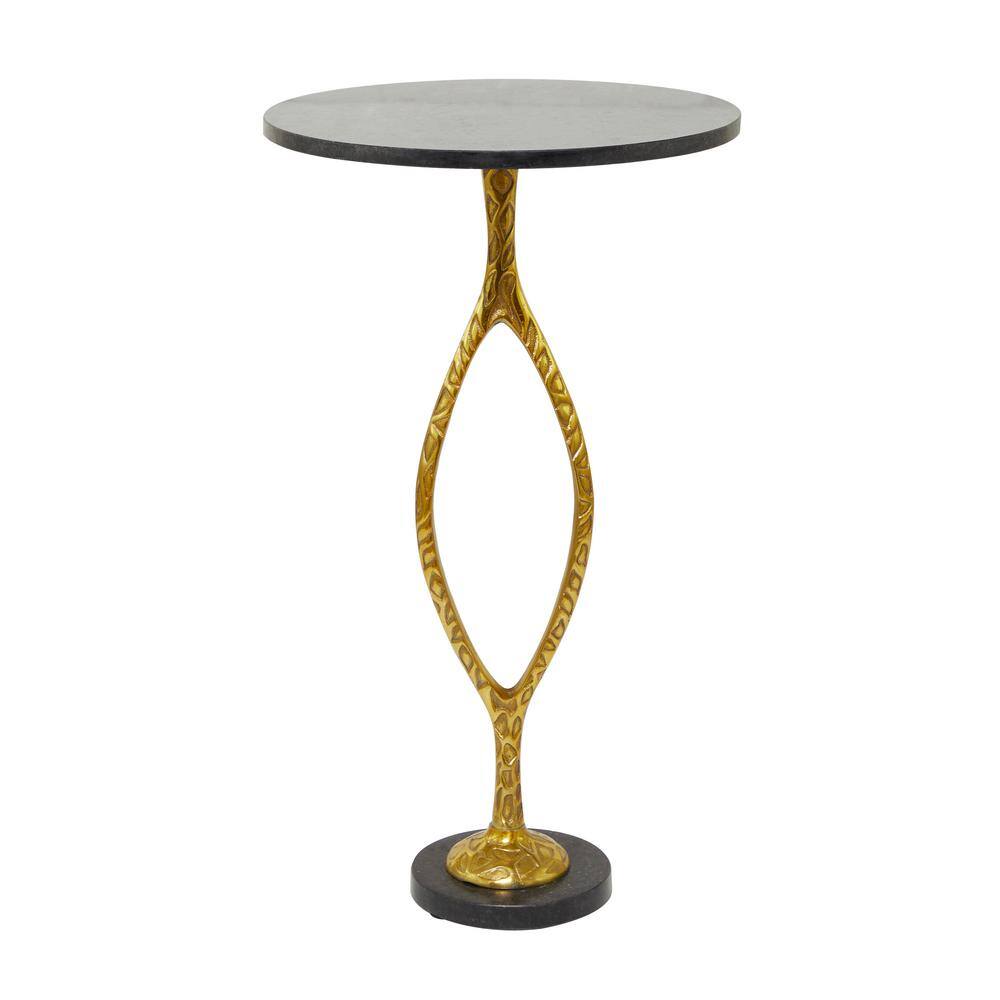 Litton Lane 16 in. Gold Pedestal Base Large Round Marble End Table with