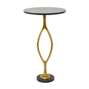16 in. Gold Pedestal Base Large Round Marble End Table with Black Marble Top