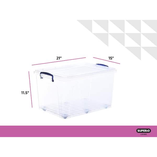Superio Clear Storage Bins with Lid Stackable Plastic Deep Storage Latch Box with Snap Lock Closure (3 quart)