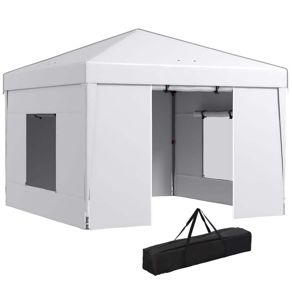 White Steel Pop-Up Canopy Tent with Sidewalls and Mesh Windows