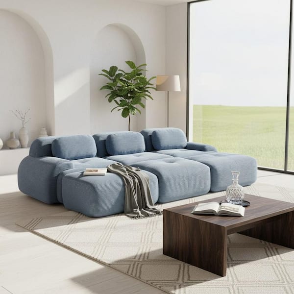 Homy Casa SMZO 117 in. Rolled Arm 5-Piece Corduroy Modular