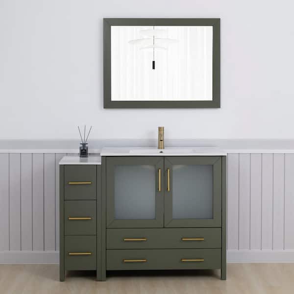 Vanity Art 48 in. W x 18 in. D x 36 in. H Vintage Green Bath Vanity with White Ceramic Top and Mirror