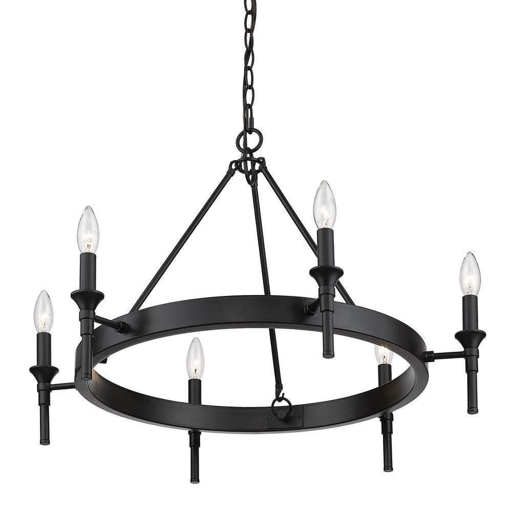 Matte Black 27'' Wagon Wheel 6-Light Chandelier