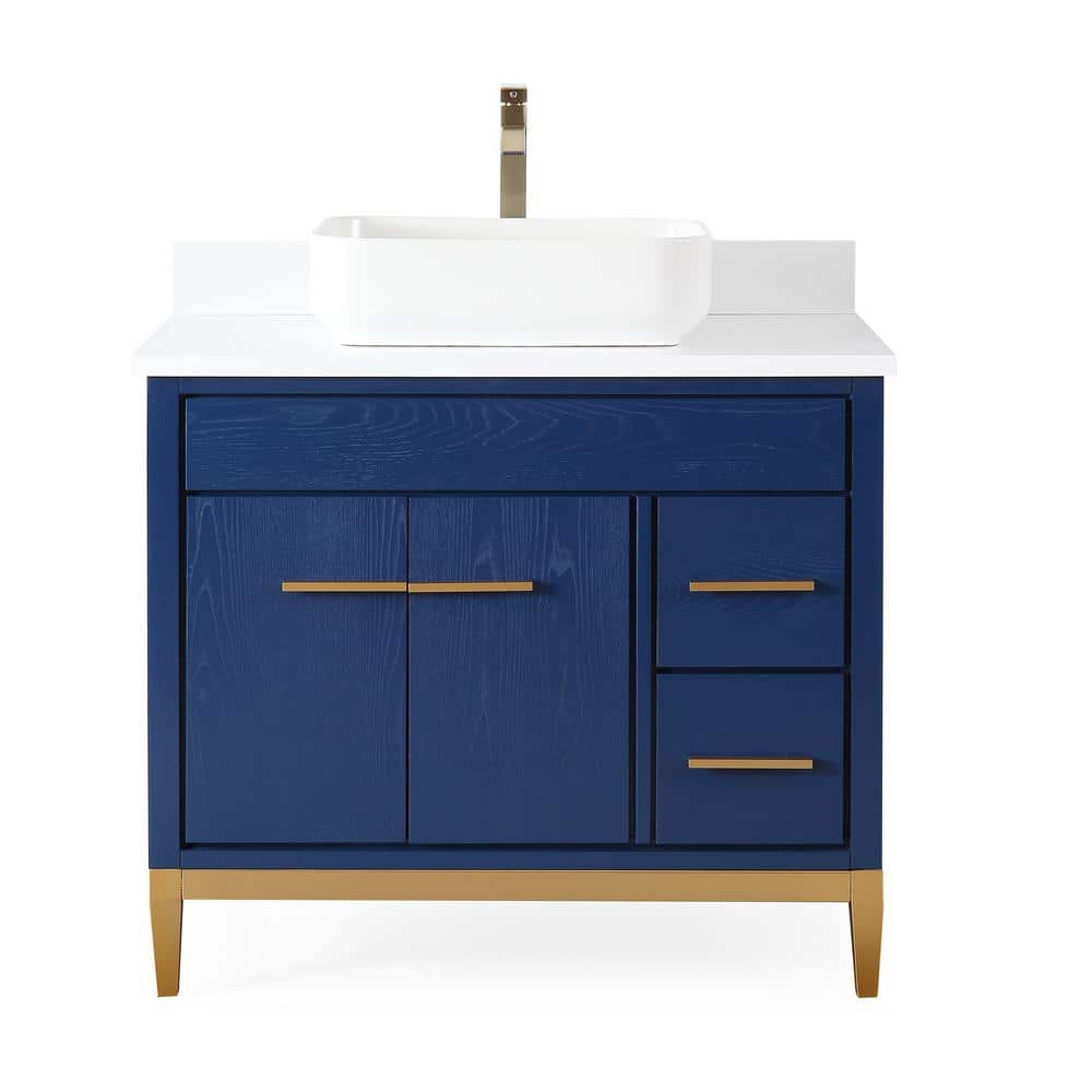 Beatrice Vessel - Blue 36 in. W x 22 in. D x 31 5/8 in. H Bathroom Vanity in Blue Color with White Quartz Top price history on PriceWatchPro