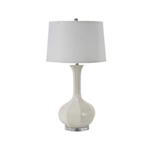 Vibe 33 in. White Classic, Designer Bedside Table Lamp for Living Room, Bedroom with White Linen Shade