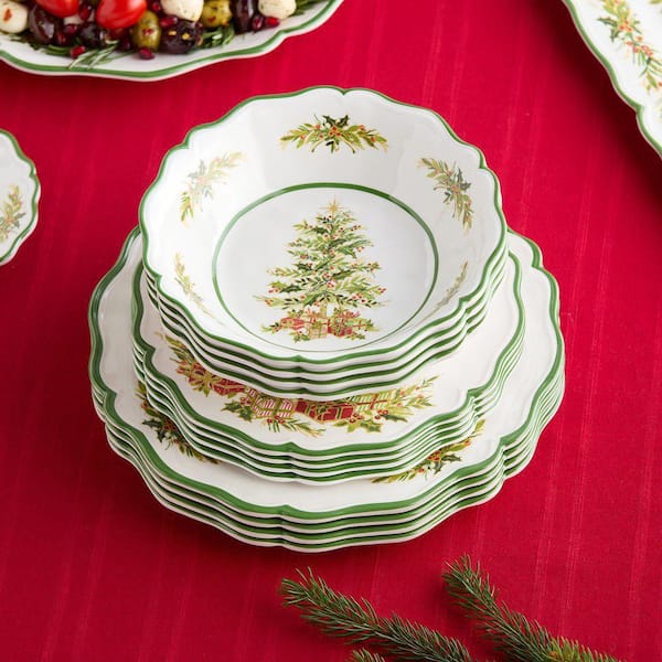 Certified International Holly Tree 12-Piece Melamine Assorted Colors Dinnerware Set (Service Set for 4)
