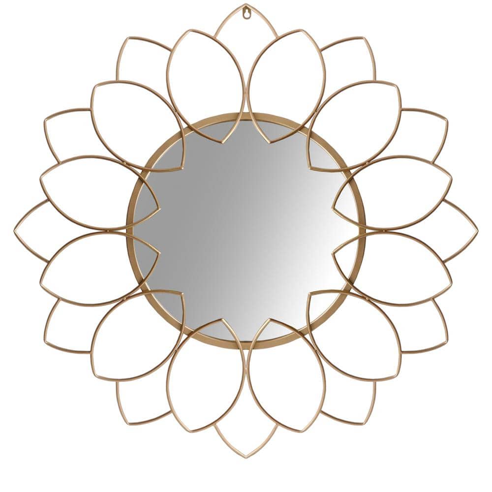 Tatahance 34 in. W x 34 in. H Round Gold Metal Decor Wall Mirror with Oval Motif B05671145Z