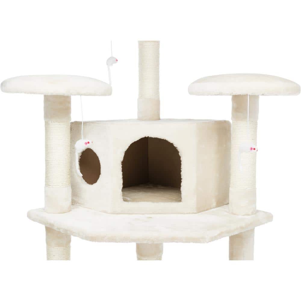 Cream 70" Sisal and Plush 7-Level Cat Tree Tower