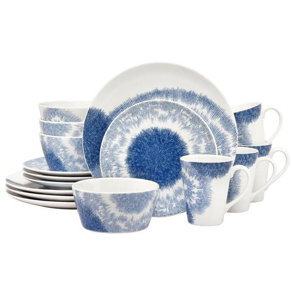 Noritake Aozora Blue/White Porcelain 16-PieceDinnerware Set (Service for 4)