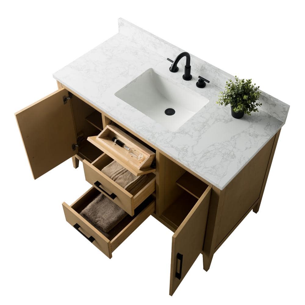 48'' Natural Oak Single Bathroom Vanity with Engineered Marble Top