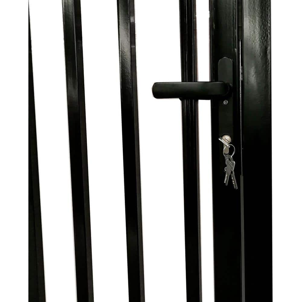 Vienna Style Black Steel Dual Swing Driveway Gate with Pedestrian Door