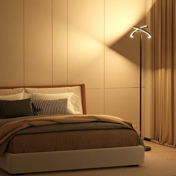 69 in. Black LED Torchiere Floor Lamp, 22-Watt with Stepless Dimming, Rotatable Light, Remote and Touch Control