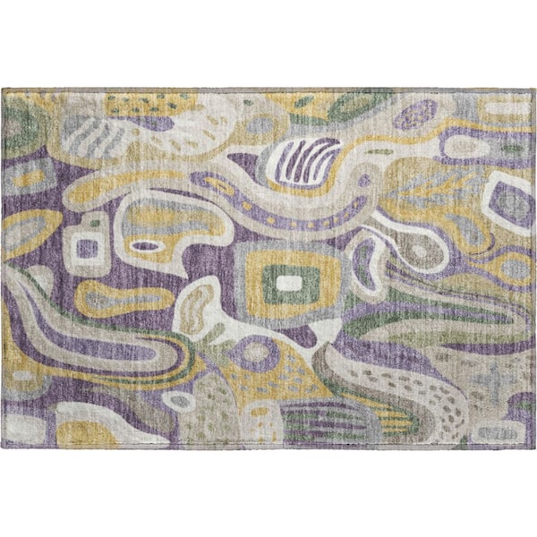 Mayfield Premium Machine Washable Abstract AMF2488 Plum 2 ft. x 3 ft. Accent Rug