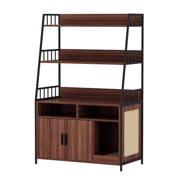 FUFU&GAGA Large Wood Cat House Cabinet with Side Scratch, Multi-Layer Storage Shelf Hidden Cat Litter Box Enclosure Furniture