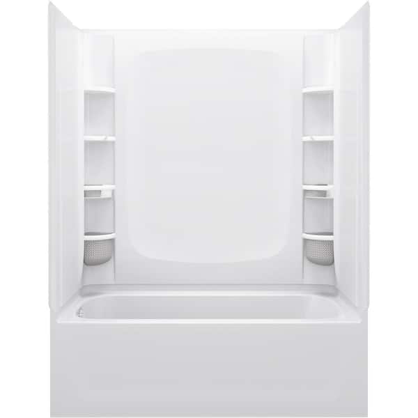 Sterling Store+ 60 in. x 32 in. Soaking Bathtub with Left Drain, Wall Set and 12-Piece Accessory Set in White