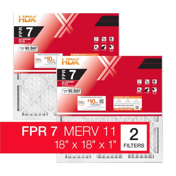 HDX 18 in. x 18 in. x 1 in. Allergen Plus Pleated Air Filter FPR 7, MERV 11 (2-Pack)