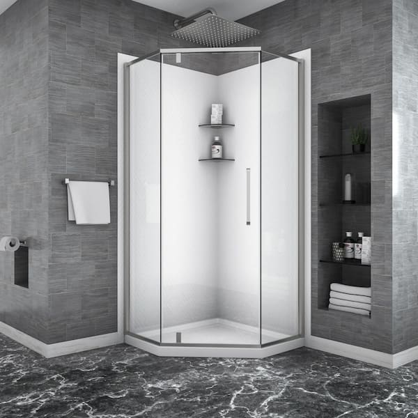 34.8 in. W x 72 in. H Neo Angle Pivot Framed Corner Shower Enclosure in Brushed Nickel Finish with Clear Tempered Glass