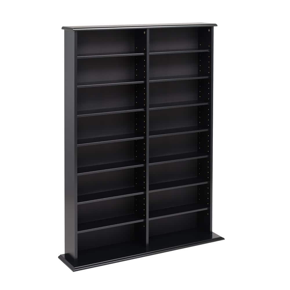 Deep Black Double Width Media Storage Unit with Adjustable Shelves