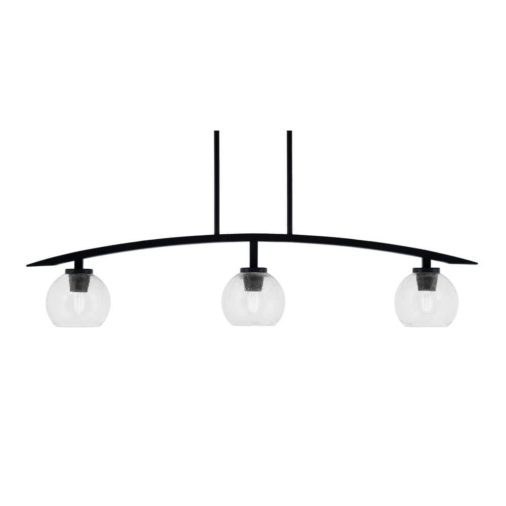 Siena 41 in. 3-Light Matte Black Chandelier with 5.75 in. Clear Bubble Glas
