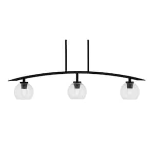 Siena 41 in. 3-Light Matte Black Chandelier with 5.75 in. Clear Bubble Glass Shades No Bulbs Included