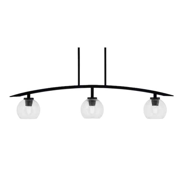 Unbranded Siena 41 in. 3-Light Matte Black Chandelier with 5.75 in. Clear Bubble Glass Shades No Bulbs Included