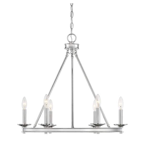 Savoy House 25 in. W x 23 in. H 6-Light Polished Nickel Metal Chandelier with No Bulbs Included