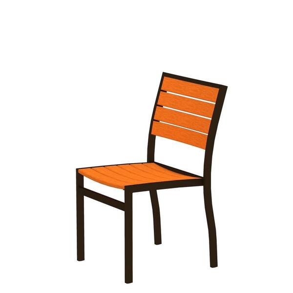 POLYWOOD Euro Textured Bronze Patio Dining Side Chair with Tangerine Slats