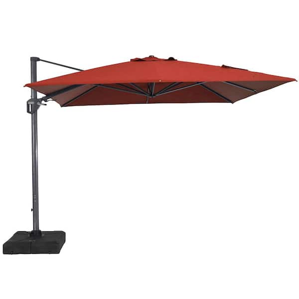 Clihome 11FT Square Cantilever Patio Umbrella in Red (with Base)