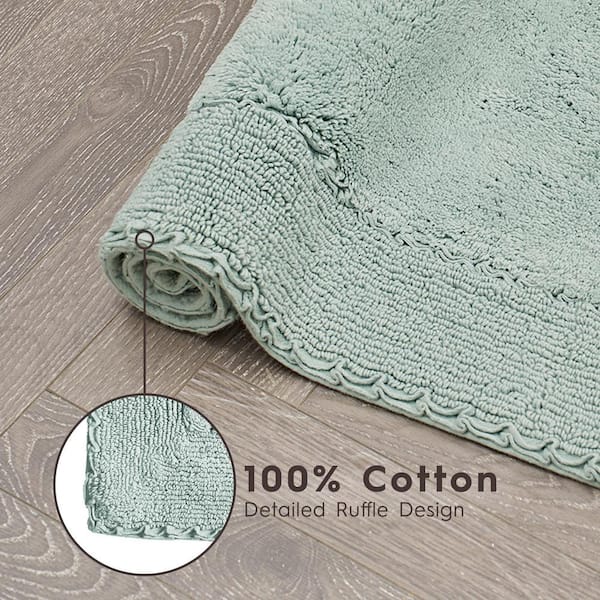 Laura Ashley 20 in. x 34 in. Aqua Cotton Ruffle Bath Rug