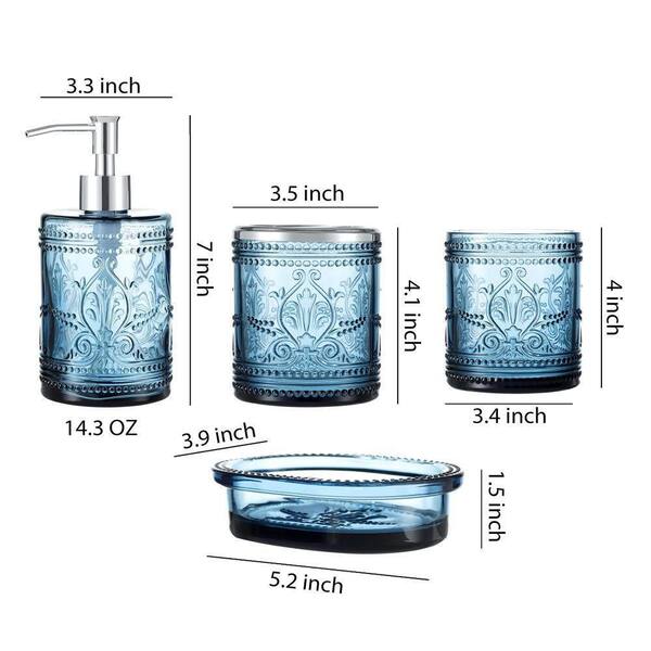 Dracelo 4-Piece Bathroom Accessory Set with Soap Lotion Dispenser, Tumbler, Toothbrush Holder, Soap Dish in Blue