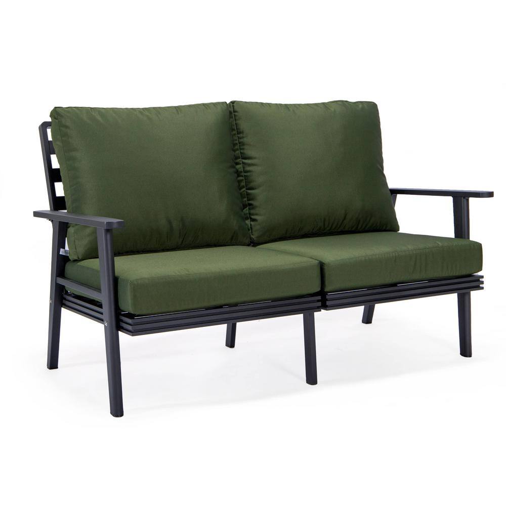 Leisuremod Walbrooke Black 1Piece Metal Outdoor Loveseat with Green