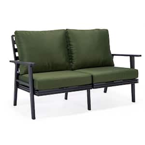 Walbrooke Black 1-Piece Metal Outdoor Loveseat with Green Cushions